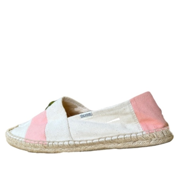 Soludos Barca Espadrille Peach and Cream Canvas Upper  Flat Size 9 flawed - Picture 2 of 16